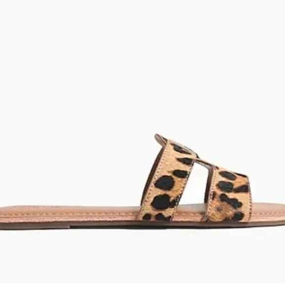 J Crew Calf Hair animal Print Slip on Sandal Size 7 brown black leopard style - Picture 5 of 8